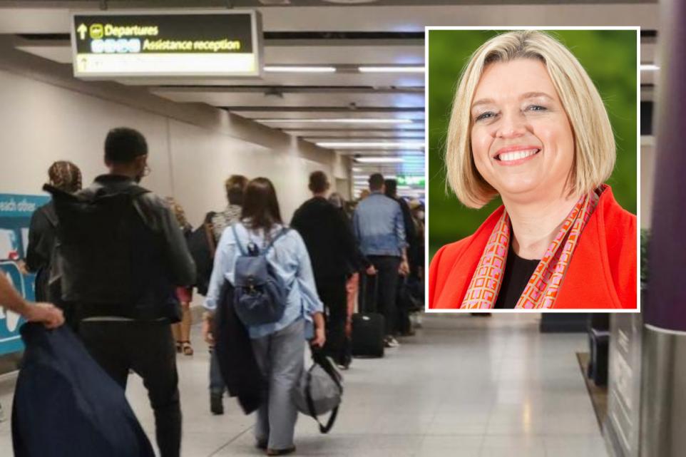 business lady imposed over airport queue